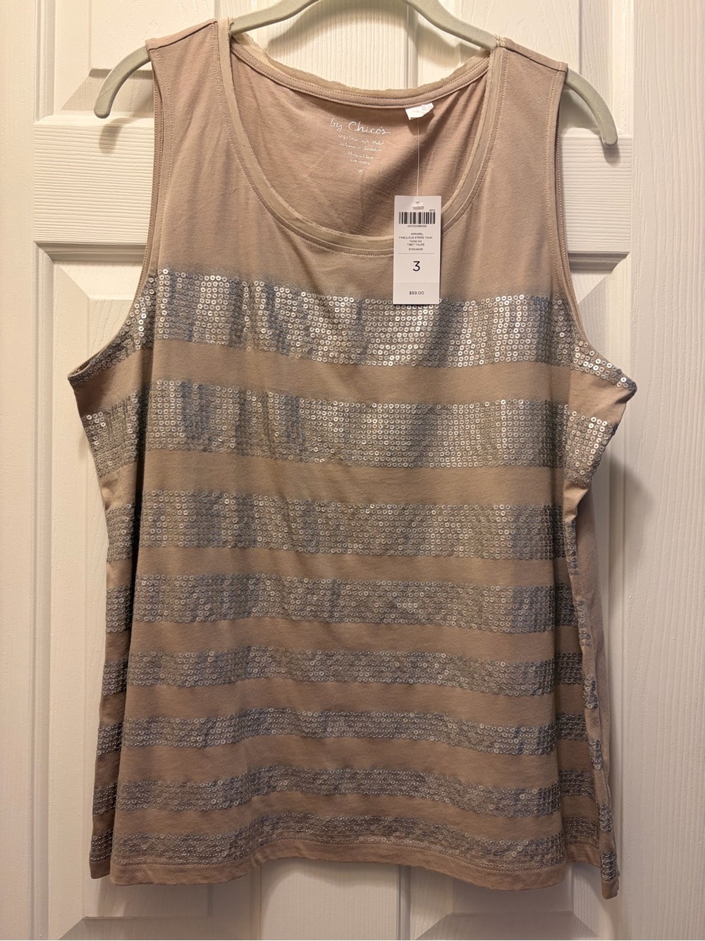 Chico’s Taupe Sequin Stripe Tank Top - Women's